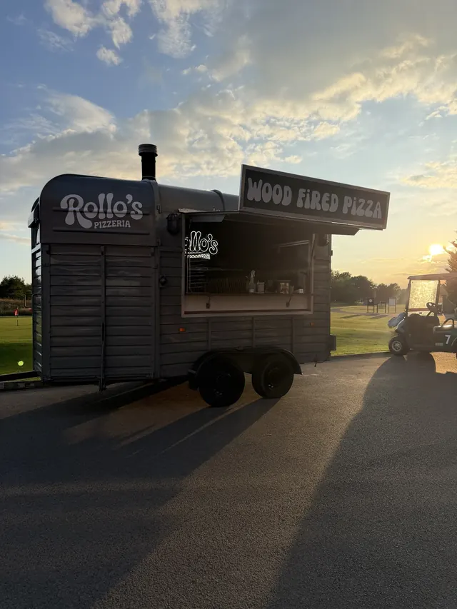 The horsebox at a golf club at sunset